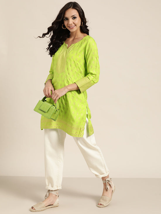 Neon Green Foil Print Liva Tunic