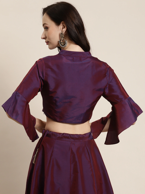 Purple Knotch Collar Crop Top