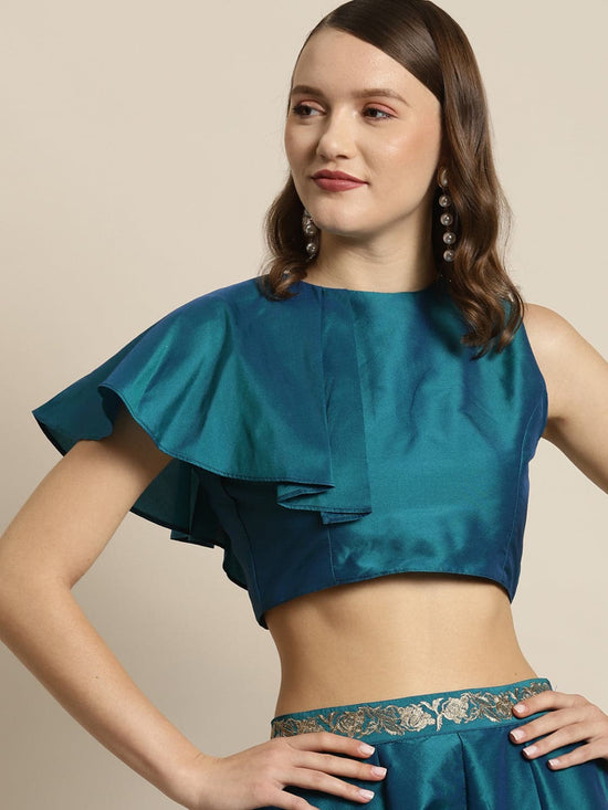 Teal Ruffle Detail Crop Top