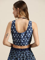 Indigo Booti Floral Sleeveless Crop Top