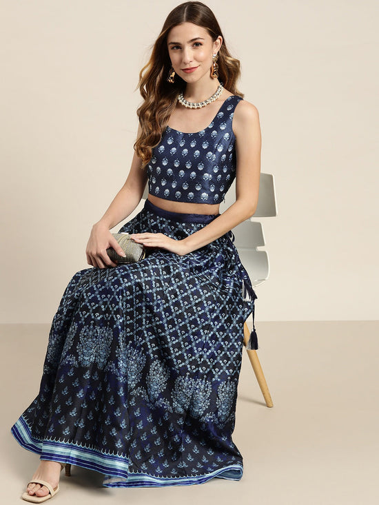 Indigo Booti Floral Sleeveless Crop Top