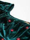 Teal Off Shoulder Velvet Embroidered Crop Top