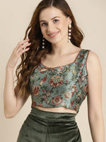 Olive Floral Sweetheart Neck Crop Top