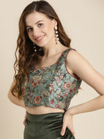 Olive Floral Sweetheart Neck Crop Top