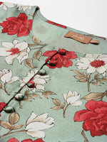 Sea Green Floral Front Button Top