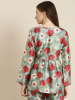 Sea Green Floral Front Button Top