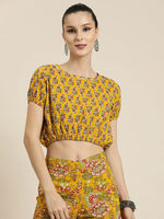 Women Mustard Booti Floral Crop Top