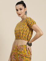 Women Mustard Booti Floral Crop Top