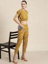 Women Mustard Booti Floral Crop Top