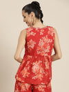 Women Red Floral Sleeveless Wrap Top