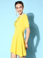 Veni Vidi Vici Yellow Front Ring Laceup Half Sleeve Skater Dress