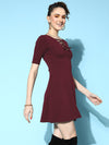 Veni Vidi Vici Maroon Front Ring Laceup Half Sleeve Skater Dress