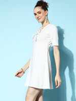 Veni Vidi Vici White Front Ring Laceup Half Sleeve Skater Dress