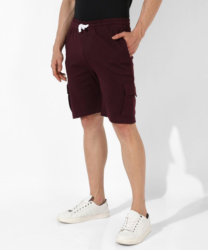 Men's Solid Maroon Regular Fit Casual Shorts