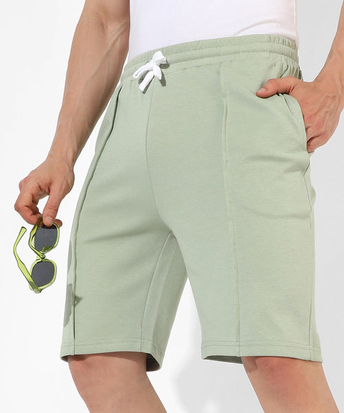 Men's Solid Sage Green Regular Fit Casual Shorts