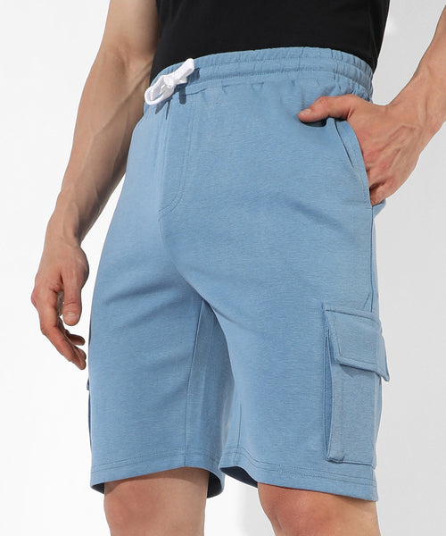 Men's Solid Blue Regular Fit Casual Shorts