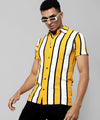 Men's Yellow Striped Regular Fit Casual Shirt