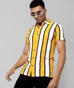 Men's Yellow Striped Regular Fit Casual Shirt