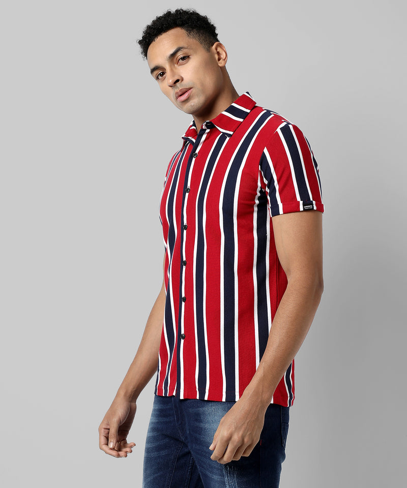 Men's Red Striped Regular Fit Casual Shirt