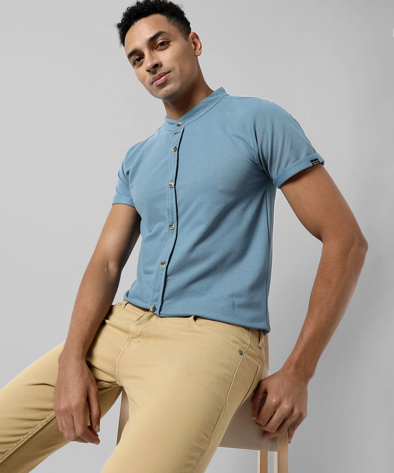 Men's Solid Blue Regular Fit Casual Shirt