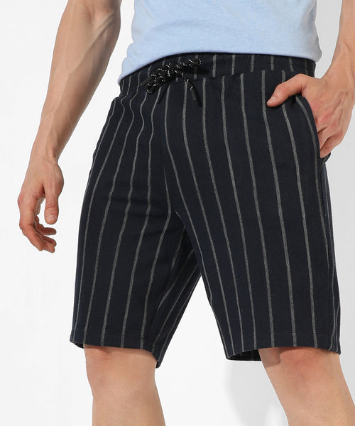 Men's Black Striped Regular Fit Casual Shorts