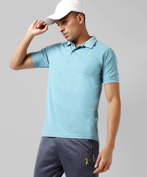 Men's Solid Light Blue Regular Fit Activewear T-Shirt
