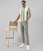 Men's Sage Green Striped Regular Fit Casual Shirt