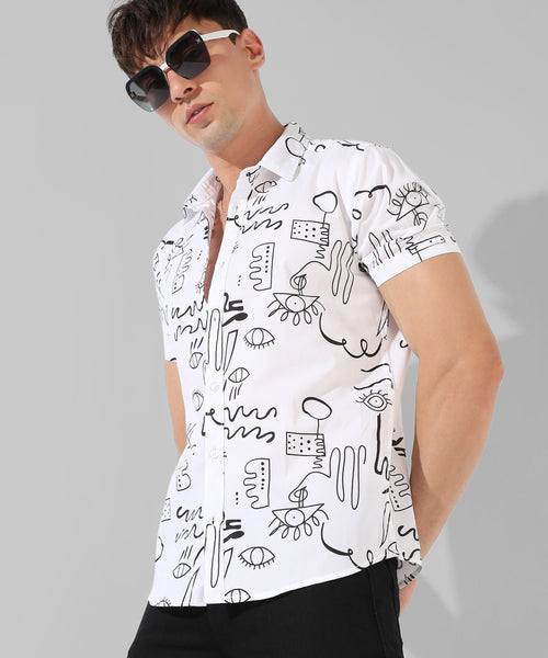 Men's White Printed Casual Shirt