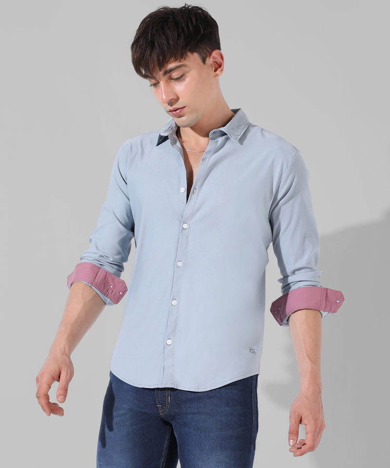 Men's Solid Light Blue Casual Shirt