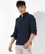 Men's Solid Navy Blue Regular Fit Casual Shirt