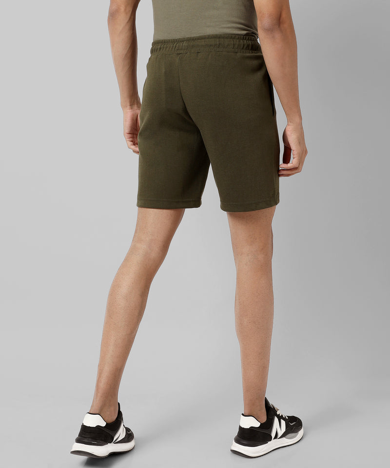 Men's Solid Olive Green Regular Fit Casual Shorts