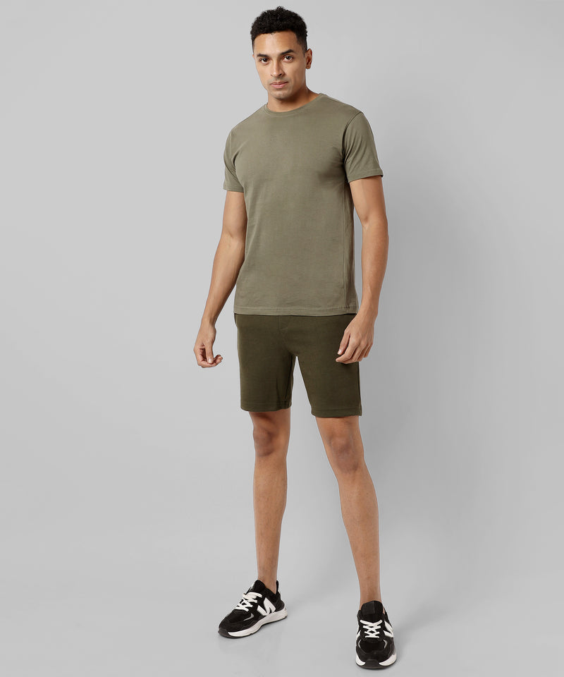 Men's Solid Olive Green Regular Fit Casual Shorts