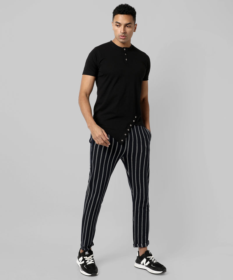 Men's Black Striped Regular Fit Trackpants