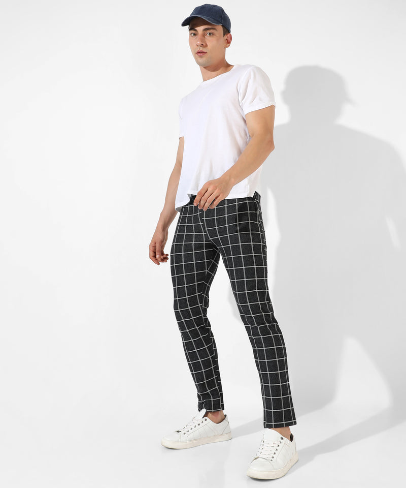Men's Black Checkered Regular Fit Trackpants