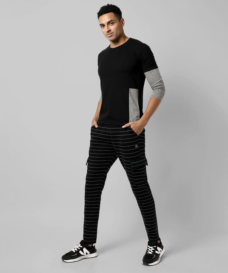 Men's Black Striped Regular Fit Trackpants