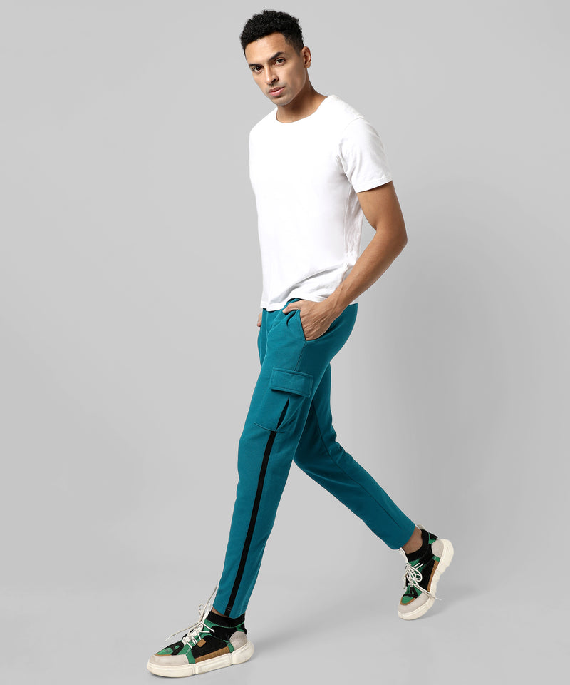 Men's Solid Aqua Blue Regular Fit Trackpants