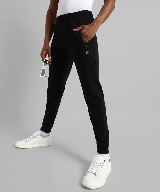 Men's Black Solid Regular Fit Trackpants