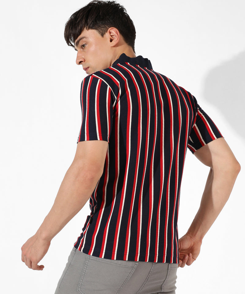 Men's Multicolour Striped Regular Fit Casual T-Shirt