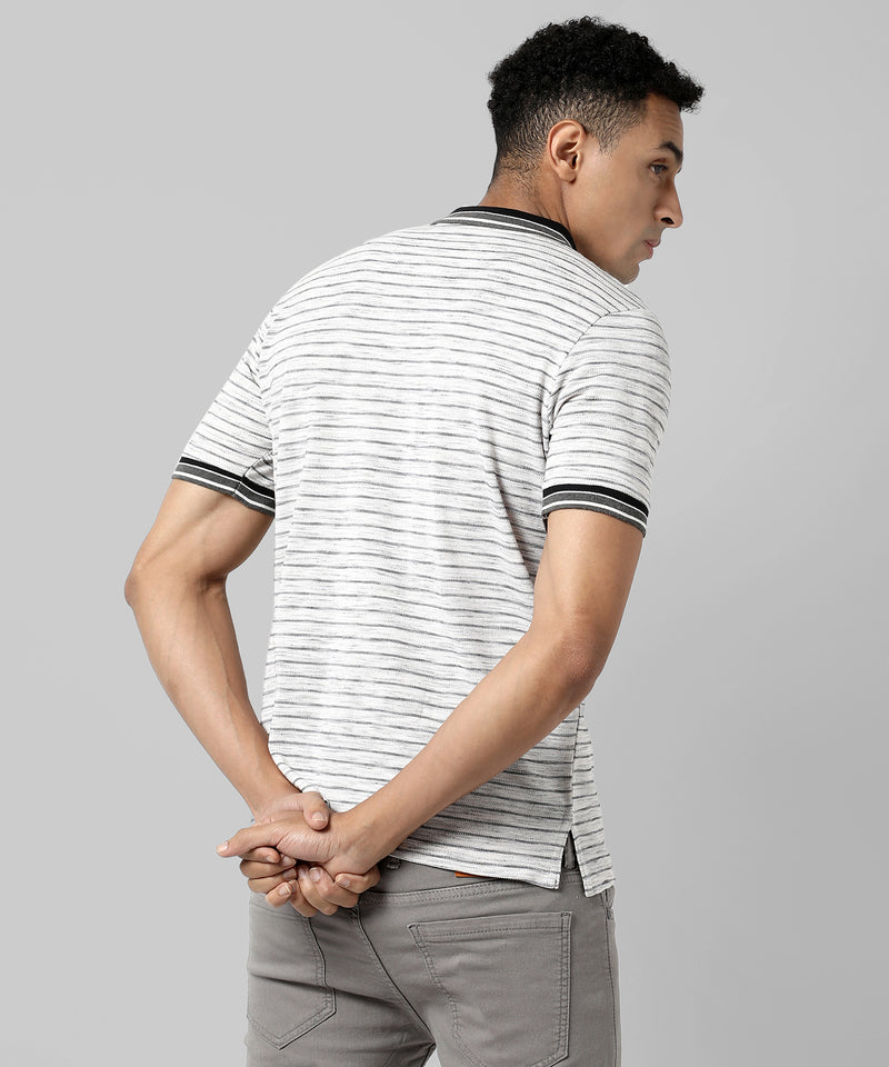 Men's White Striped Regular Fit Casual T-Shirt