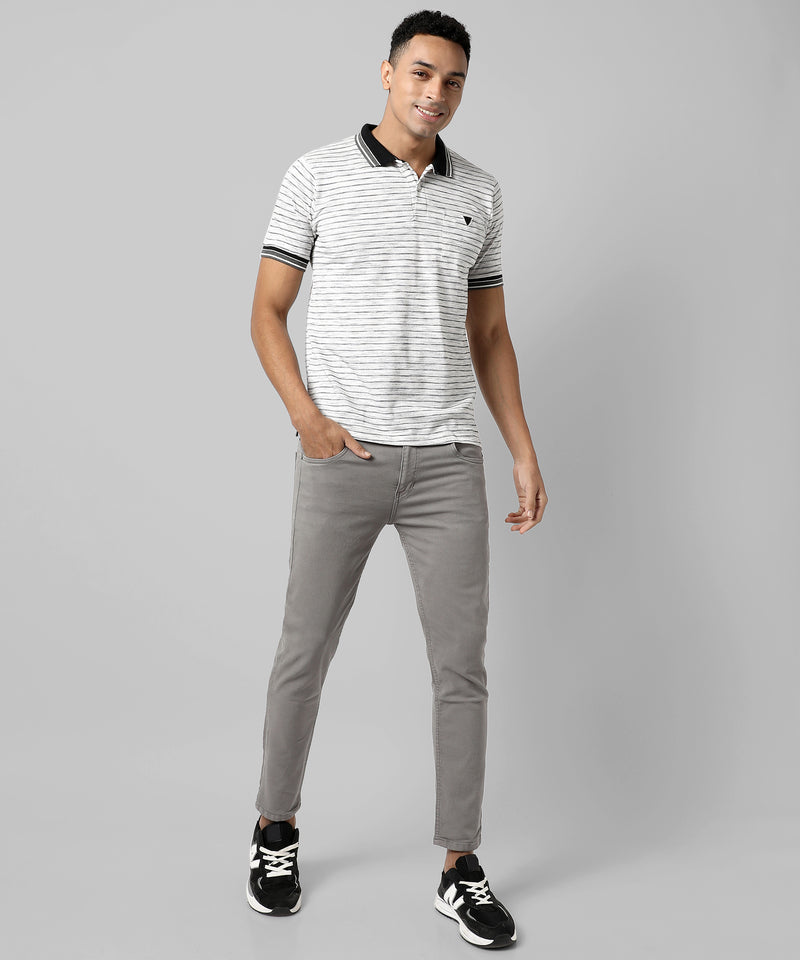 Men's White Striped Regular Fit Casual T-Shirt