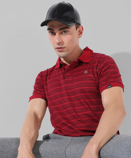 Men's Red Striped Regular Fit Casual T-Shirt