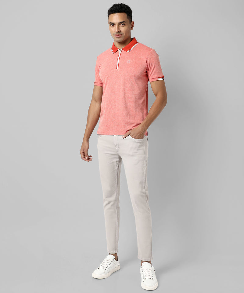Men's Solid Orange Regular Fit Casual Polo T-Shirt