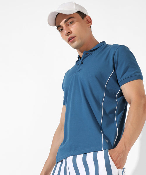 Men's Solid Blue Regular Fit Casual T-Shirt