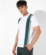 Men's White Colourblocked Regular Fit Casual T-Shirt