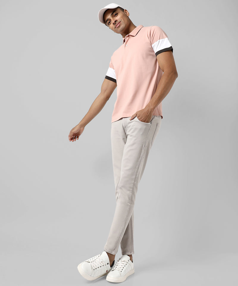 Men's Solid Peach Regular Fit Casual T-Shirt