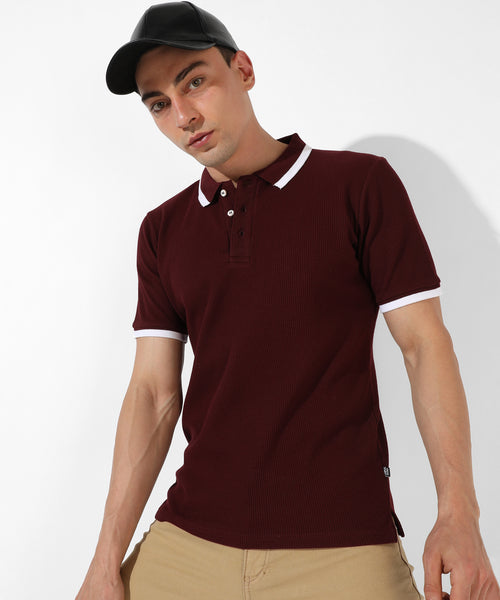 Men's Solid Maroon Regular Fit Casual T-Shirt