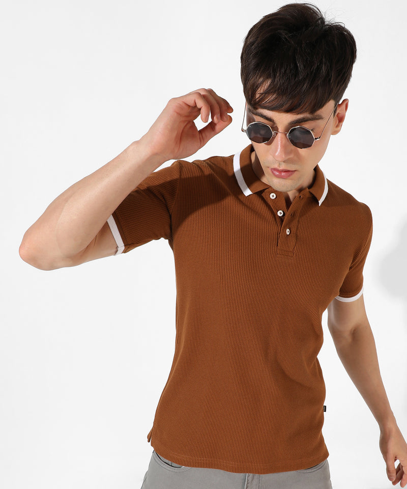 Men's Solid Brown Regular Fit Casual T-Shirt