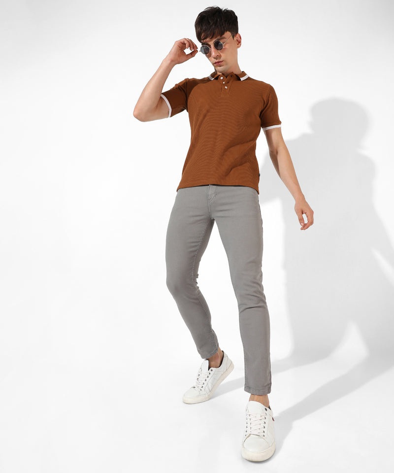 Men's Solid Brown Regular Fit Casual T-Shirt