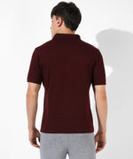 Men's Maroon Textured Regular Fit Casual T-Shirt