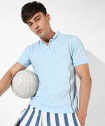Men's Light Blue Textured Regular Fit Casual T-Shirt